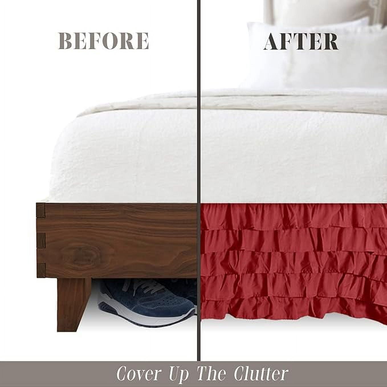 Elegant Comfort Leila Collection Multi-Ruffle Bed Skirt - 1500 Thread Count, Easy Fit Dust Ruffle, 15-Inch Drop, Wrinkle and Stain Resistant, Queen, Maroon Red
