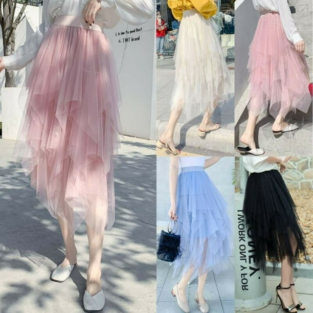 Women's High Waisted A Line Tiered Layered Mesh Tulle Long Maxi Skirt  Petticoat (Champagne,Small) at  Women's Clothing store