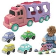thumbnail image 2 of 5 in 1 Emergency Rescue Vehicle Carrier Truck Toys, Friction Power Cars with Rescue Helicopter, Police Car, Fire Truck, Ambulance Car, Transport Truck Tough Truckies Fire Truck(Purple), 2 of 9