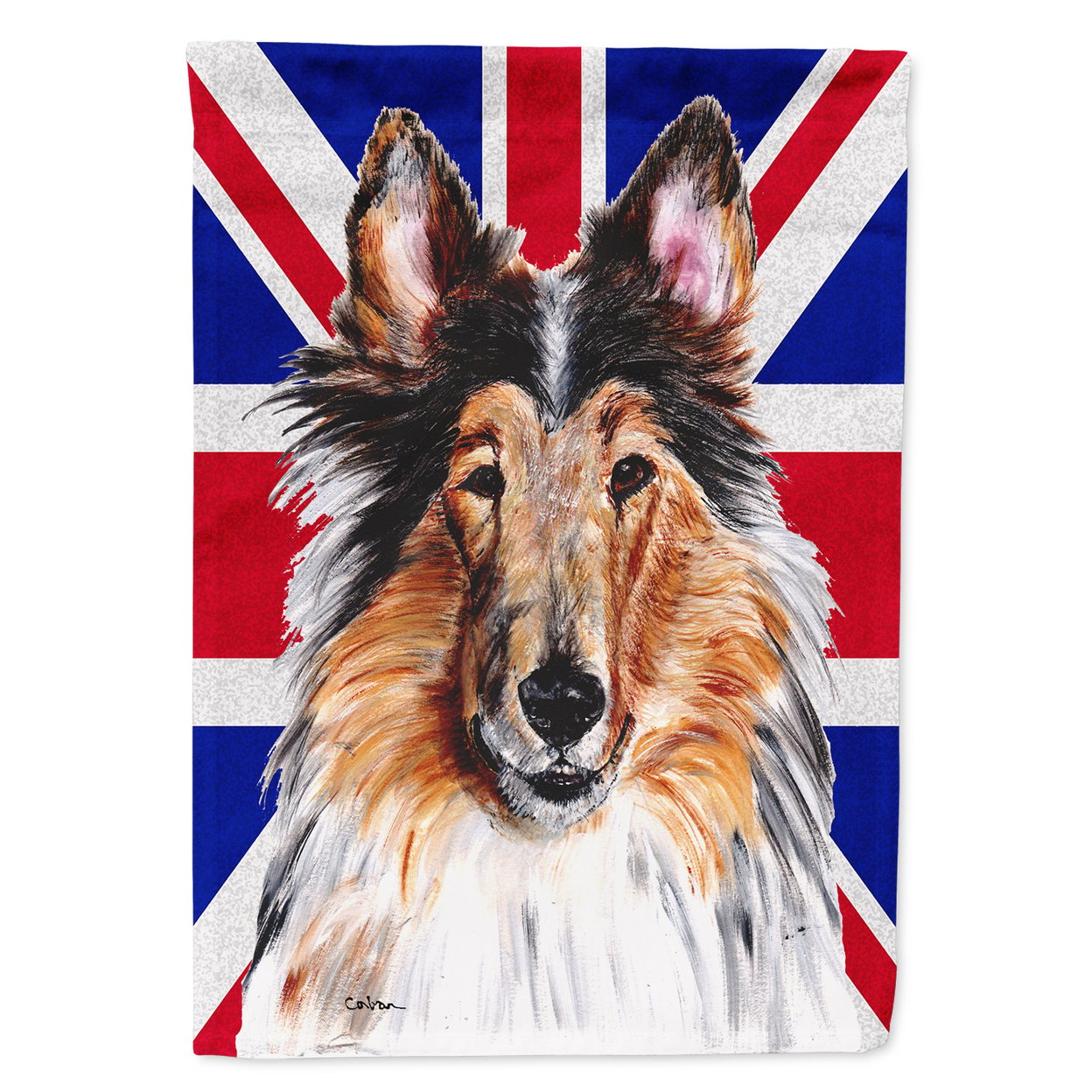 Collie with English Union Jack British Flag House Flag
