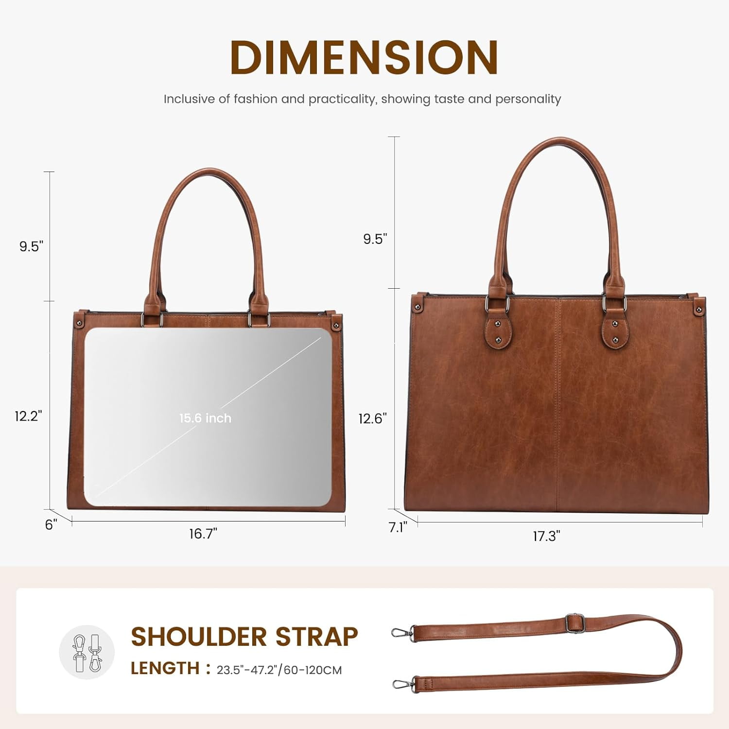 LOVEVOOK Laptop Tote Bag for Women, 15.6 Inch Large Capacity Vintage Leather Work Computer Bag, Business Casual Shoulder Handbag, Dark Brown