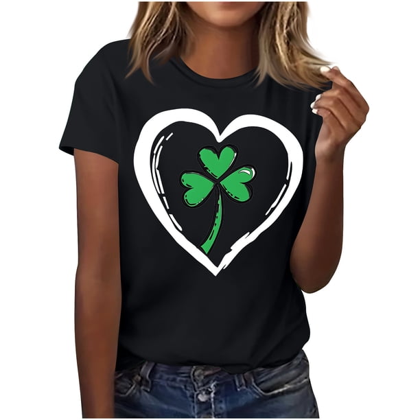 El Día de San Patricio Manga Corta Cuello Redondo Suéter Casual Top, Ligero 95% Poliéster 5% Blusa de Spandex para Vacaciones Y Uso Diario, Tops de Mujer Casual