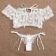 thumbnail image 2 of Gibobby Ropa Interior Sexy Bordado ropa de dormir mujer sujetador lencería sin tirantes encaje pijama conjunto Tanga Bowknot(Blanco, M), 2 of 5