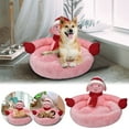 thumbnail image 3 of PureCasa Christmas Decor Cartoon Soft Dog Cat Bed for Fall Winter, Comfortable Warm Plush Fluffy Pet Bed Kennel Cushion Sleeping Pad for Small Cats Dogs, Snowman, Round, 1 Pack, 16"x16"x12", Pink, 3 of 9