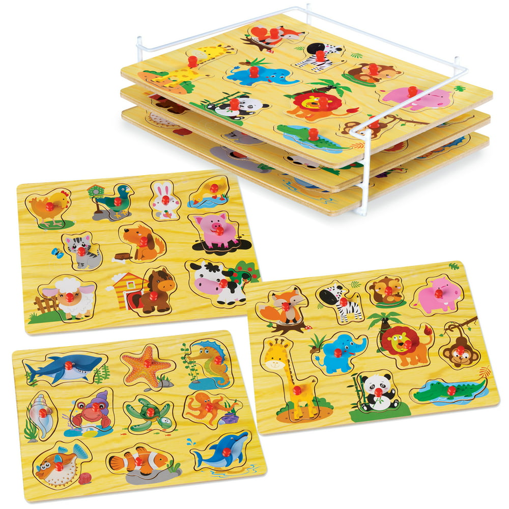 Wooden Puzzles For Toddlers by Etna Products – Colorful Peg Puzzles