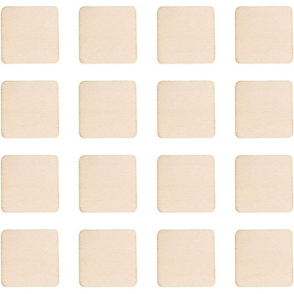 300 PCS Square Unfinished Wood Pieces Natural Wooden Craft Supplies Pyrography Wood with Round Corner for Painting Writing DIY Carving Photo Props Home Decoration DIY