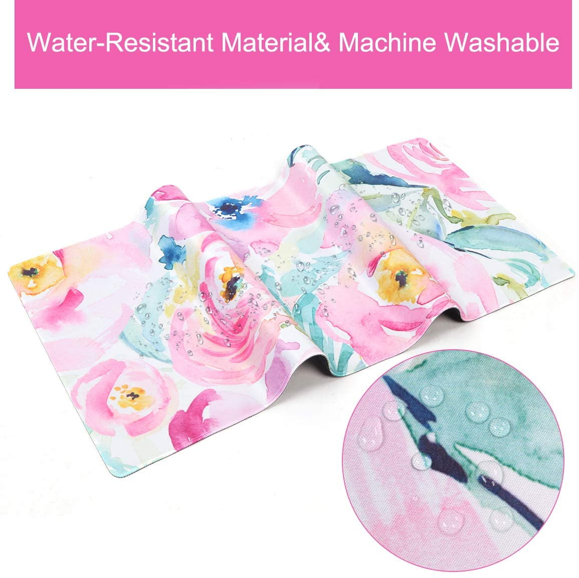 Floral Desk Mat, Extended Desk Pad Mat, Large Mouse Pad for Desk, Waterproof Computer Mat with Edge Stitching, 2 MM Thickness Keyboard Mat with Non-Slip Rubber Base for Office