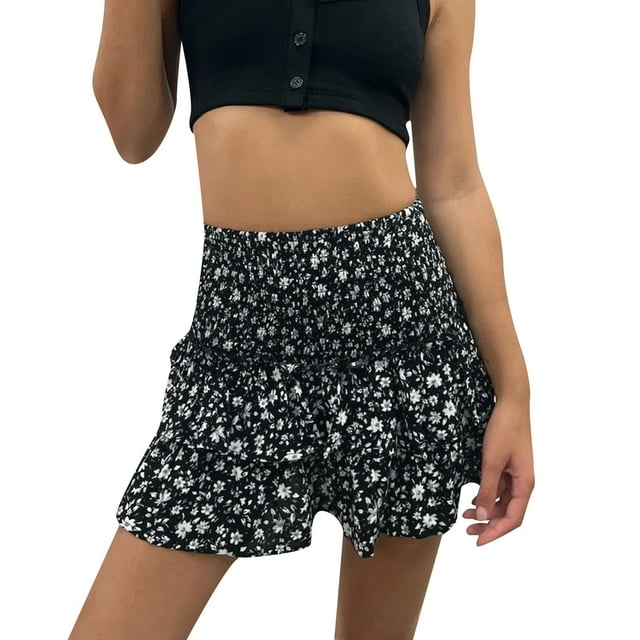 UANWENN Womens Sexy Skirt Pleated Skirt Ruffle Printed Skirt Fashion Printed Pleated Lace Skirt Rave Skirt Overall Skirt for Women Short Skirts Summer Skirts Mini Skirts for Women Long Skirt Mobile