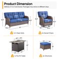 thumbnail image 4 of PARKWELL 6-Piece Outdoor Furniture Set with 41-Inch Propane Firepit - Rattan Cushioned Sofa and Wicker Swivel Glider Chairs,Outdoor Seating for Backyard Gatherings, Brown/Navy, 4 of 10