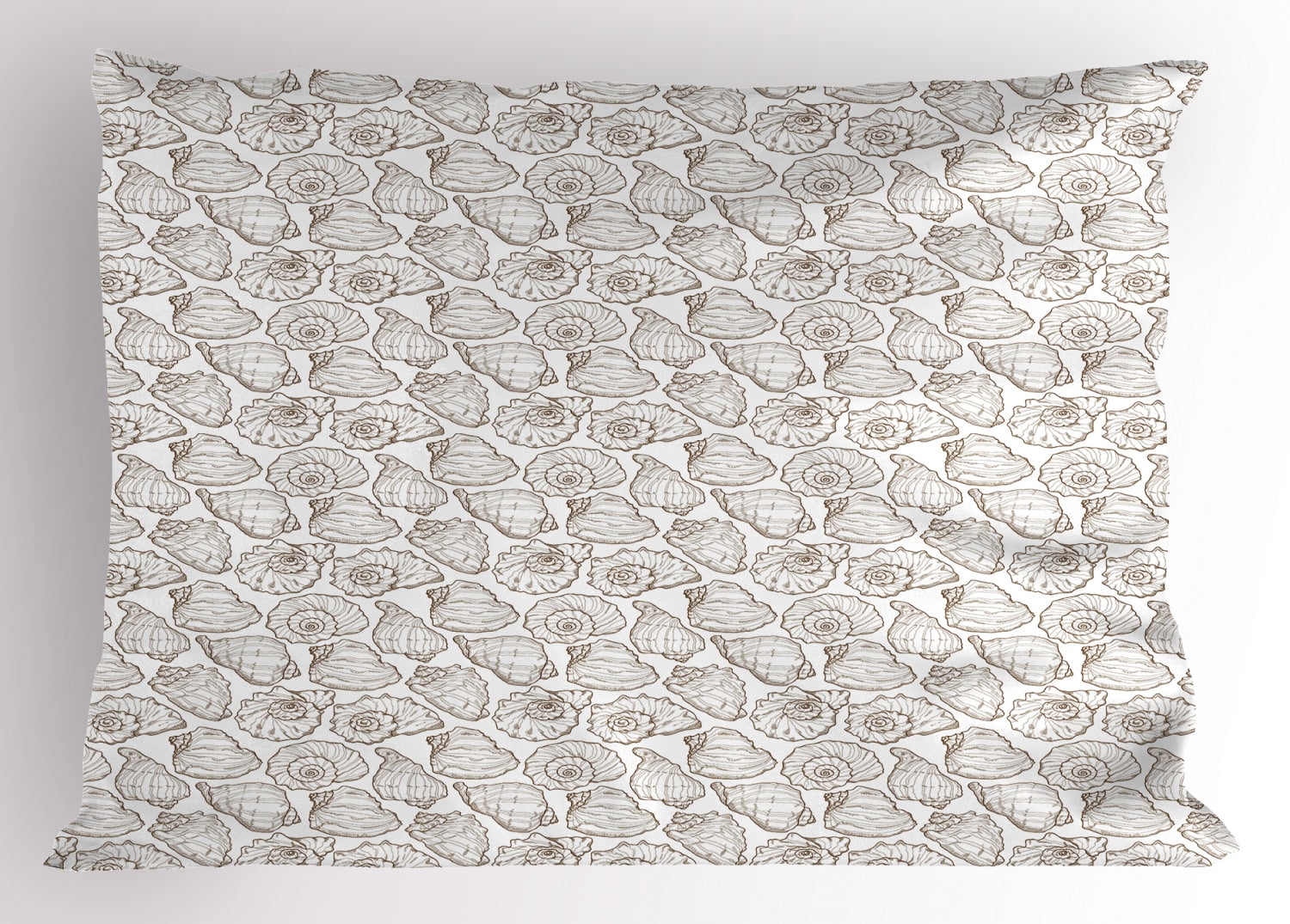 Shells Pillow Sham Detailed Linear Style Hand Drawn Sketched and Hatched Swirl Shell figures, Decorative Standard King Size Printed Pillowcase, 36 X 20 Inches, Dark Taupe and White, by Ambesonne