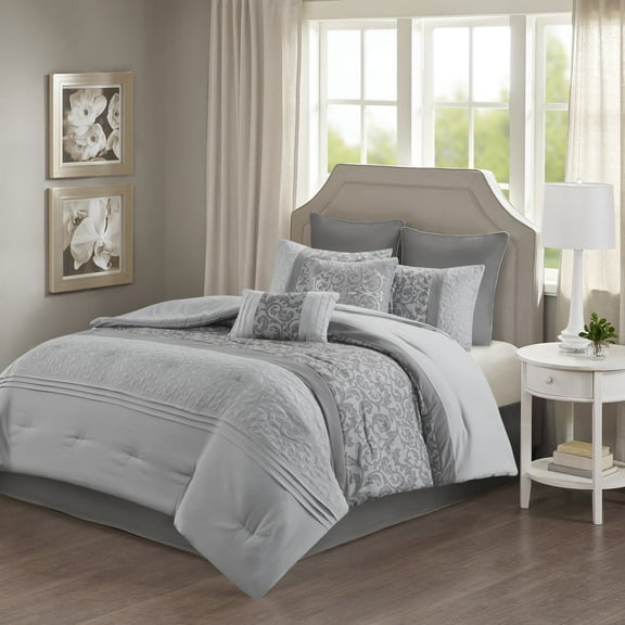 OUDOSPRS 8-Piece Embroidered Comforter Set - Sophisticated Grey King Size Bedding Collection