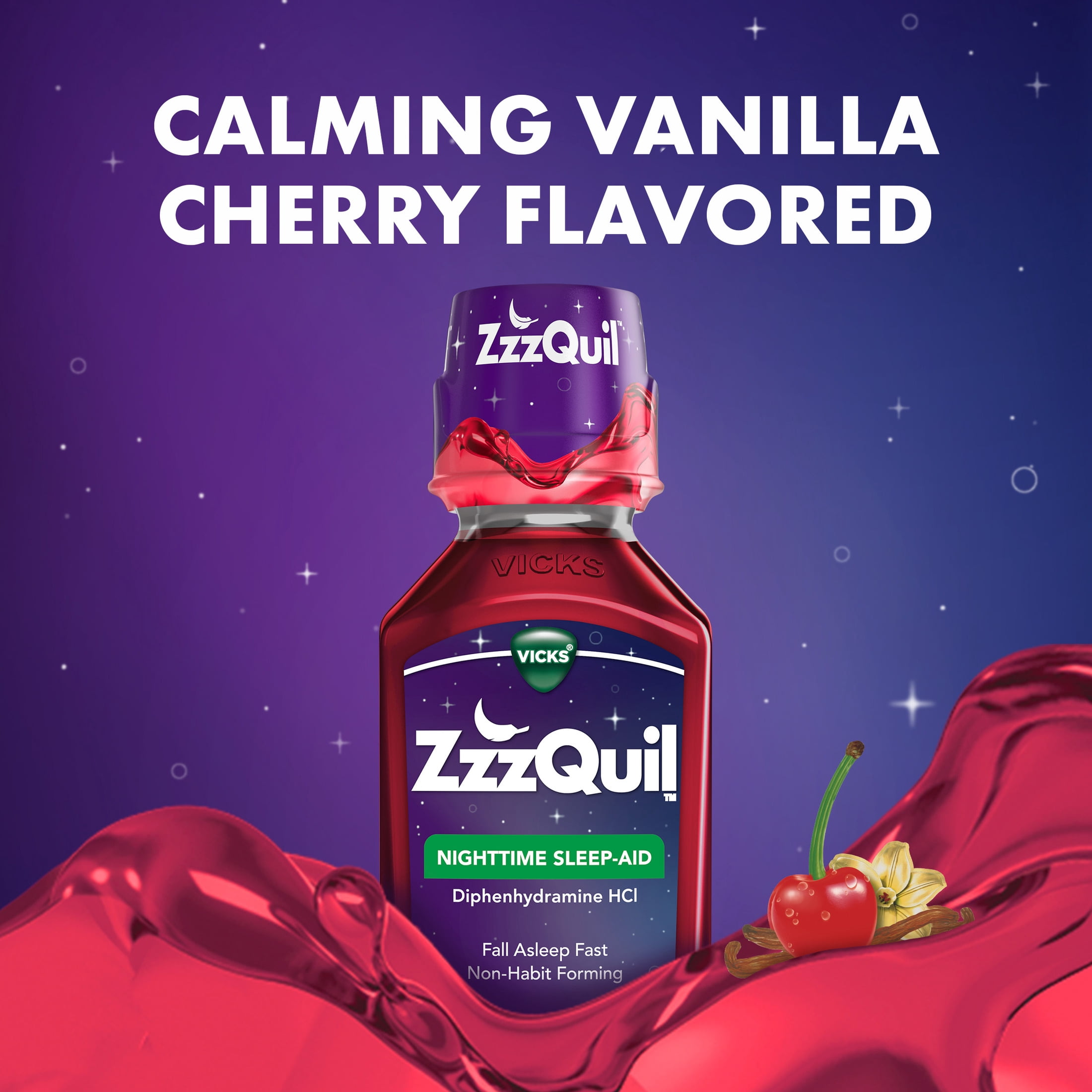 ZzzQuil Liquid Sleep Aid, Diphenhydramine 50mg HCl, Vanilla Cherry Flavored, 2 Pack, 24 fl oz