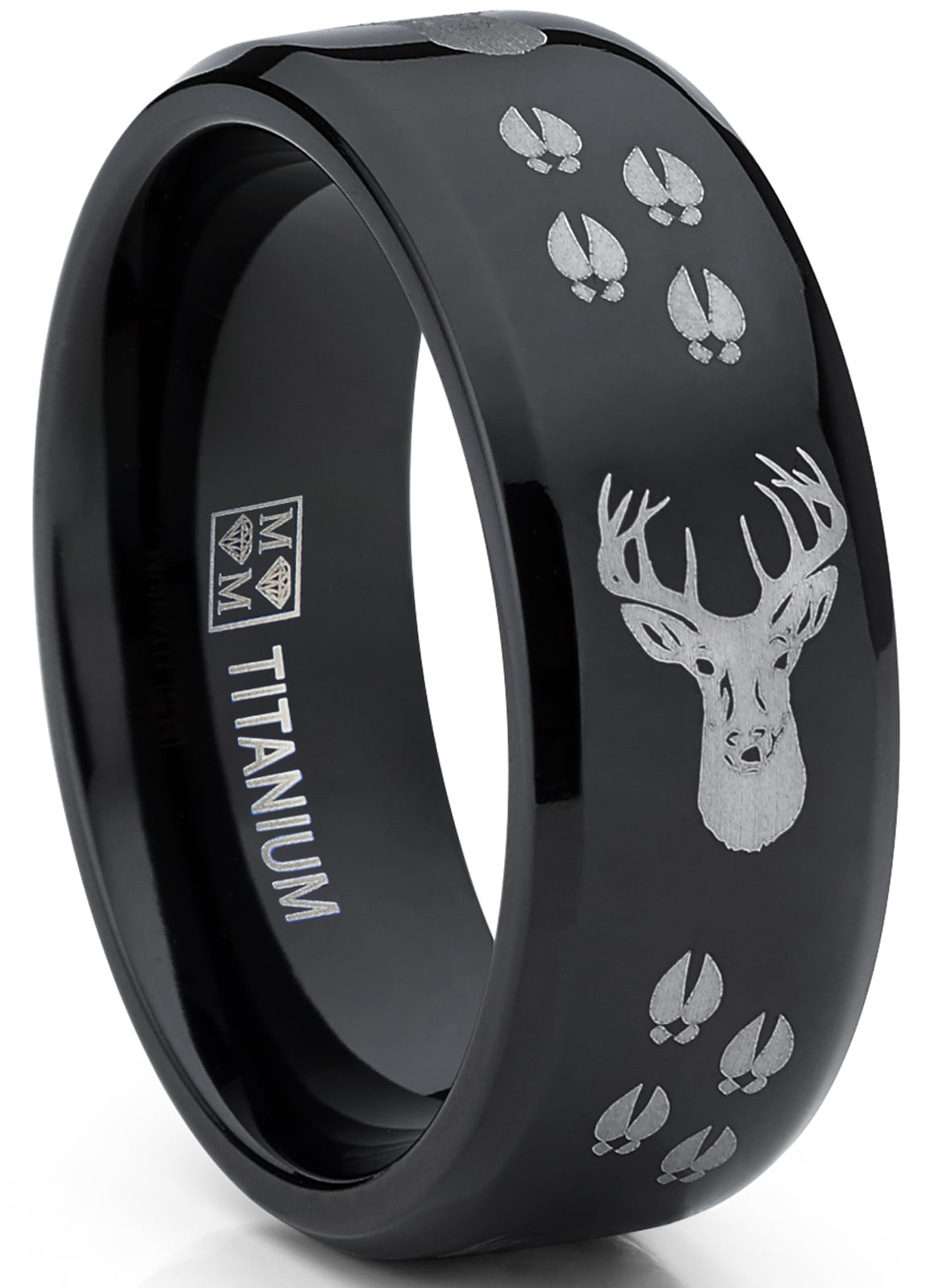 RingWright Co. 8MM Black High Polish Deer Head Track Titanium Ring