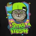 thumbnail image 2 of Teelocity Men's Funny Retro 90s Stay Fresh Cat in a Hat Black Relaxed Fit Short Sleeve Graphic T-Shirt, 2 of 3