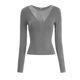 thumbnail image 3 of Camisas Ajustadas de Larga de con Cuello en V Profundo para Mujer, Moda Y2K 2025 Gris Oscuro S, 3 of 10