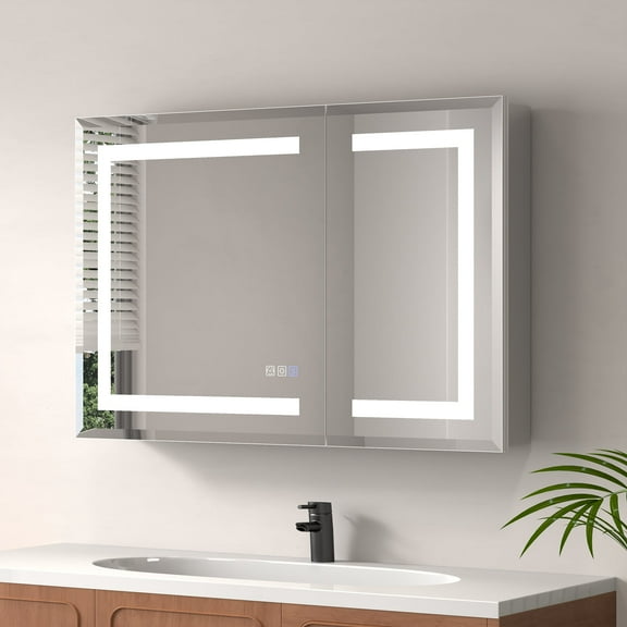 ExBrite 36" x 24" LED Lighted Medicine Cabinet with Adjustable Shelves, Anti-Fog, Beveled Design, Recessed or Surface Mount