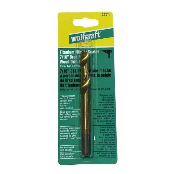 Wolfcraft 7/16" Brad Point Wood Drill Bit Titanium Nitride Coated