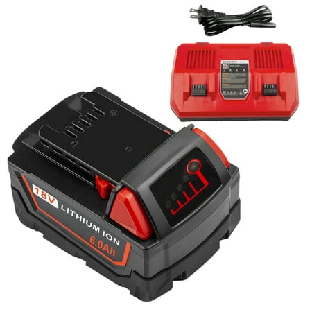 

6000mAh 18V Battery and Charger Replacement for Milwaukee M 18 18 Volt Lithium Ion Compatible with Milwaukee Baterias Charger Combo 48-11-1840 48-11-1811 48-11-1820 48-11-1822 48-11-1828