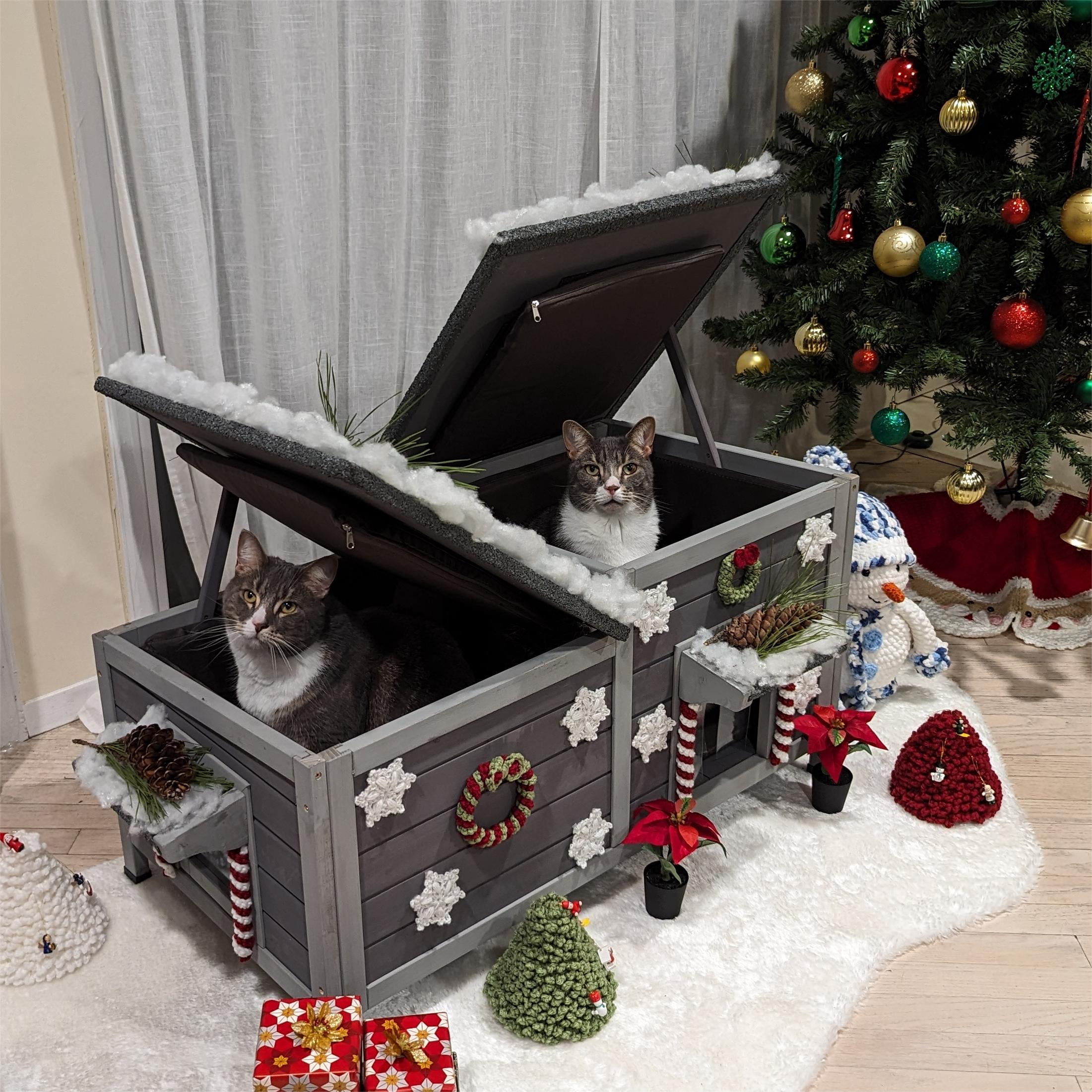 Aivituvin Outdoor Cat House Insulated Feral Kitty Shelter with Liner Weatherproof Cat Condo for Winter