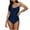 Navy, variant on Uaswgudfs Womens Square Neck White Trim Ruching Detail High-Waisted One-Piece Swimsuit Bathing Suit with Flattering Silhouette Black L