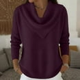 thumbnail image 2 of Sewkxo Sweaters Women Trendy Triangle Neck Loose Sweater Fall Winter Casual Long Sleeve Ribbed Knit Pullover Top,Dark Purple S, 2 of 4
