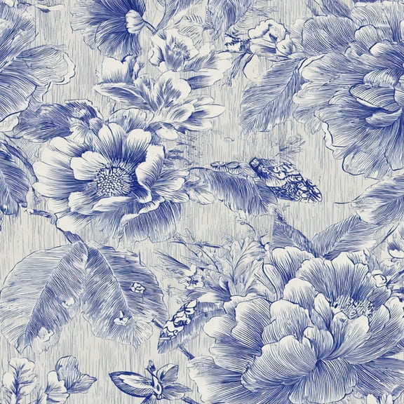 Peel and Stick Wallpaper Blue Floral Peony Detailed Linework Soft Wall Mural 23.6in x 9.8ft Self Adhesive Removable Wall Paper Renter Friendly Wallpaper for Nursery Bedroom Cabinets