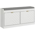 thumbnail image 1 of HOMCOM Shoe Bench with 2 Flip Drawers, Cushion, 8 Pairs for Entryway White, 1 of 10