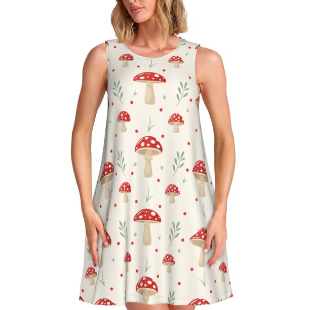 Disketp Mushroom para Vestido sin Mangas para Mujeres, Vestidos de Verano para Mujeres, Casual y Holgado para la Playa