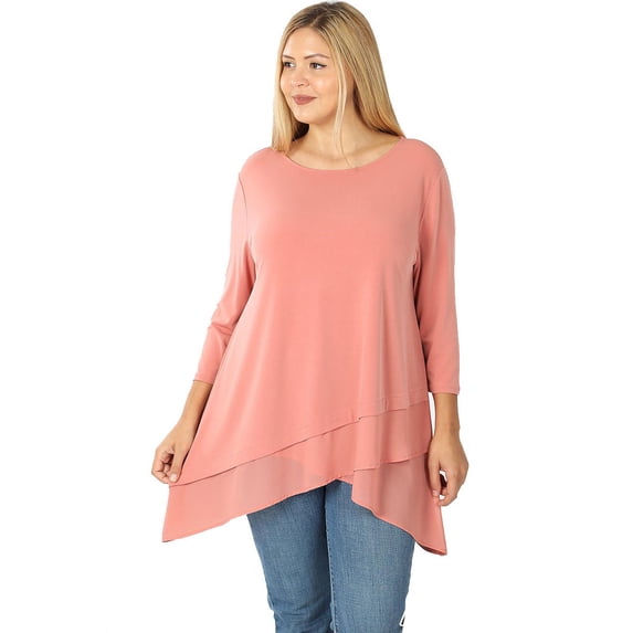 JED FASHION Plus Size Women's 3/4 Sleeve Stretchy Flowy Tunic Top Blouse