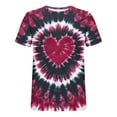 thumbnail image 5 of Valentines Day Outfit Women Heart Print Tie Dye Shirt Short Sleeve Round Neck Shirts Valentine Casual Tshirts Spring Tops for Women, 5 of 5