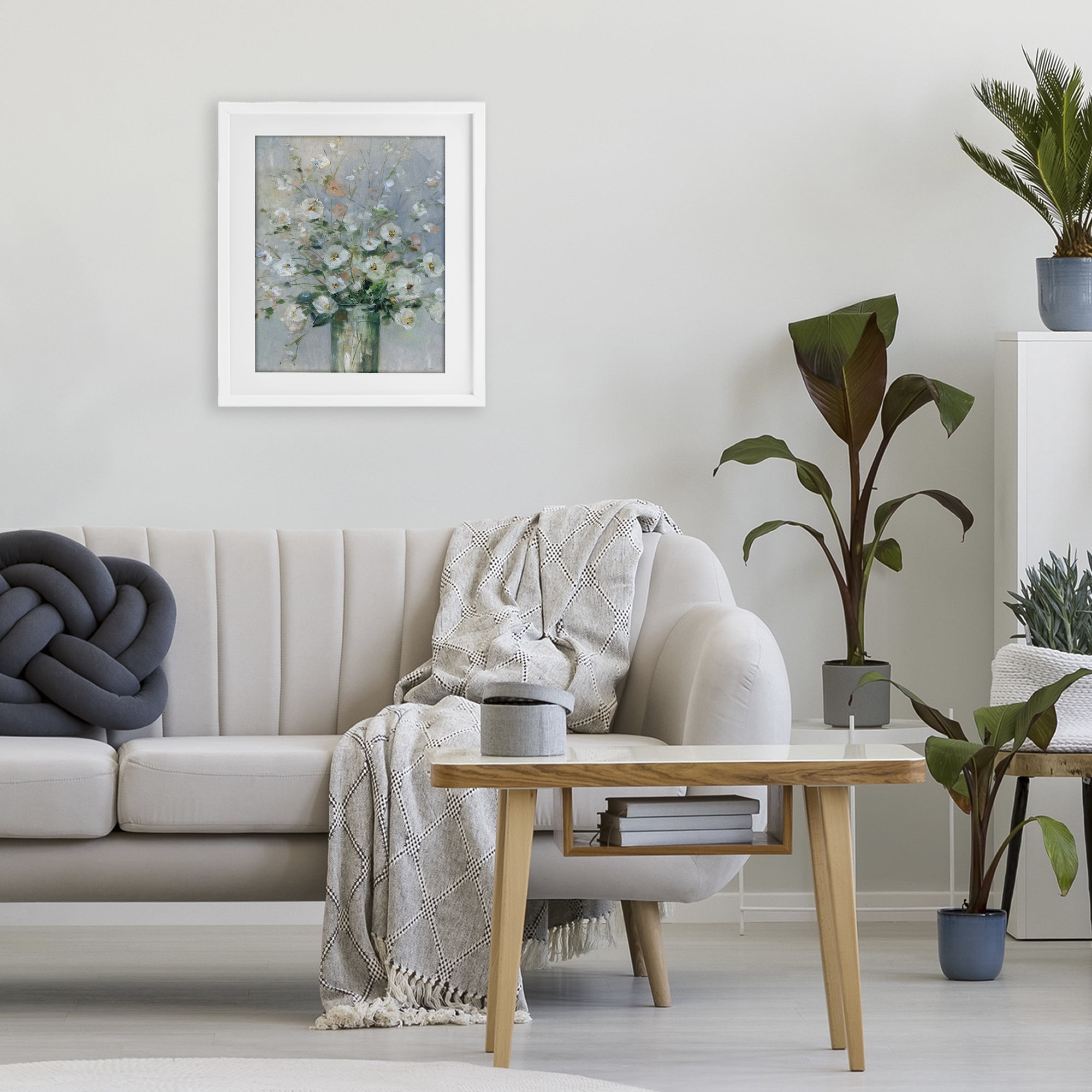 Stupell Industries Delicate White Blossoms Impression White Framed Print Under Glass, design by Sally Swatland
