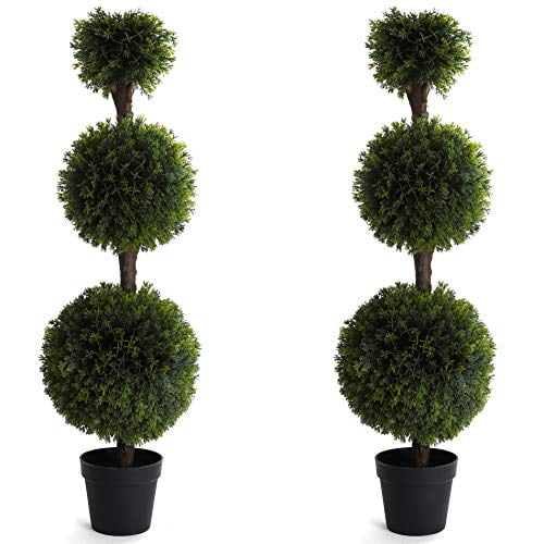 Bornbridge Artificial Cypress Topiary Ball Tree - 4' Cypress Ball Tree - Indoor/Outdoor Topiary Trees - Artificial Outdoor Plants - Lifelike Cypress Plant (2 Pack)