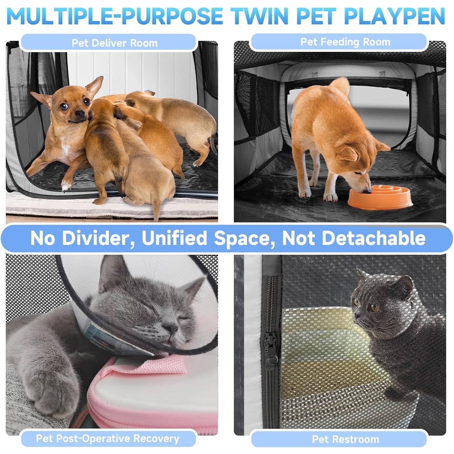2-in-1 Pet Game Fence for Dogs & Cats - Pop-Up Portable Indoor/Outdoor Closed Design, No Divider Unified Space, Multi-Use Tent/Box Cage Kennel for Small Animals
