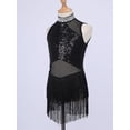 thumbnail image 2 of Moggemol Robe de Danse Latine pour Filles Enfants en Maille avec Strass et Franges Robe de Samba Jazz Salsa Tango Rumba Tenue de Danse de Salon Noire 10, 2 of 5