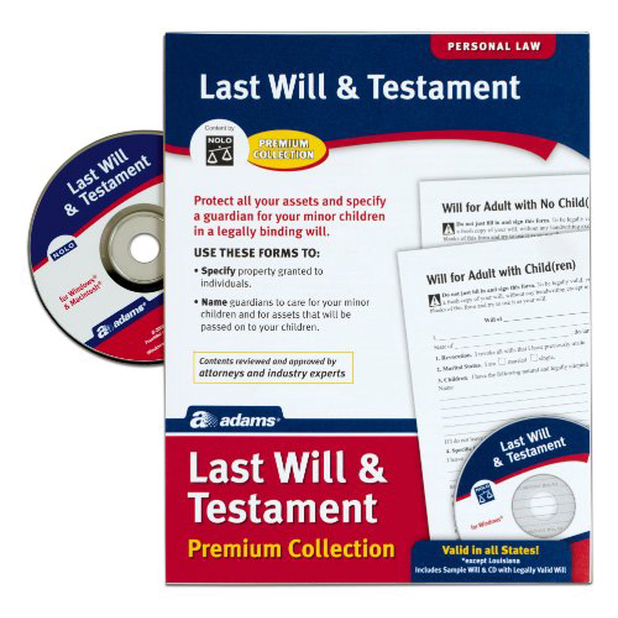 Adams Last Will and Testament with CD, Forms and Instructions (ALFP117),White