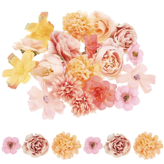 Uxcell Faux Flower Heads Mini Artificial Flowers Bulk Small Multicolor Fabric Flowers for DIY Craft Wedding Party Home Decoration, Orange