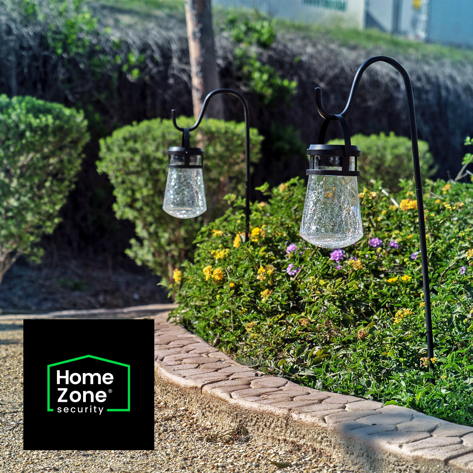Home Zone Security Solar Crackle Glass Solar Lanterns Light, 10 Lumens  3000K LED, 2-Pack, Black
