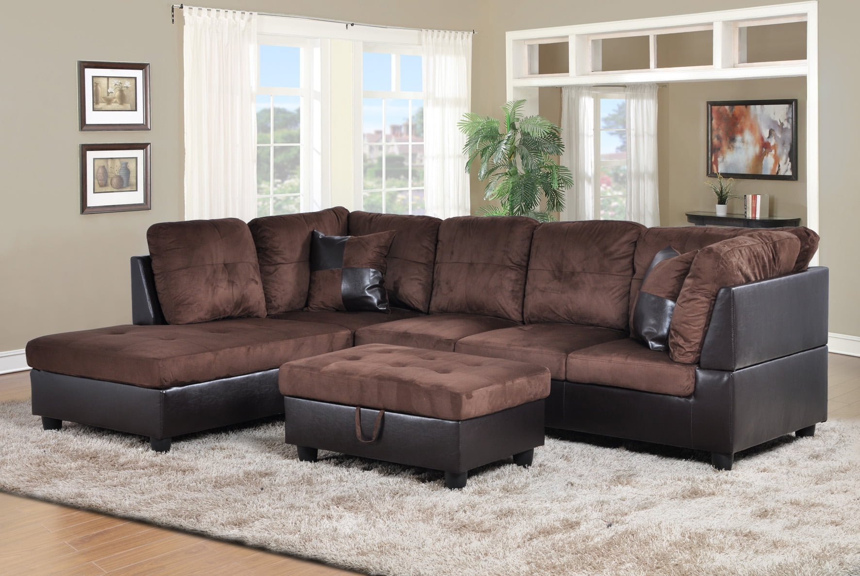 brown leather storage sofa
