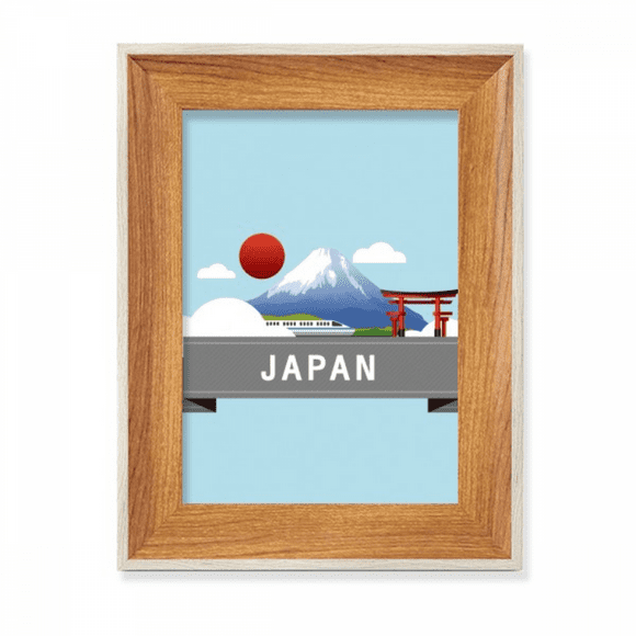 Japan Mount Red Sun Rail Train Temple Desktop Wooden Photo Frame Display Picture Art Painting Multiple Sets