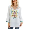 thumbnail image 7 of Grosy Embroidered Tops for Women Plus Size 3/4 Sleeve Tunic Tops Mexican V Neck Peasant Cotton Rayon Blouses Maxi Vintage Boho Bohemian Casual Loose Clothes-White/618-WT-L/G, 7 of 7