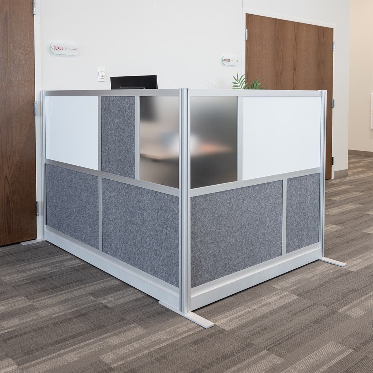 Luxor Workflow Modular Wall Room Divider System - Silver Frame - 53" x 48" Starter Wall with Whiteboard, Freestanding