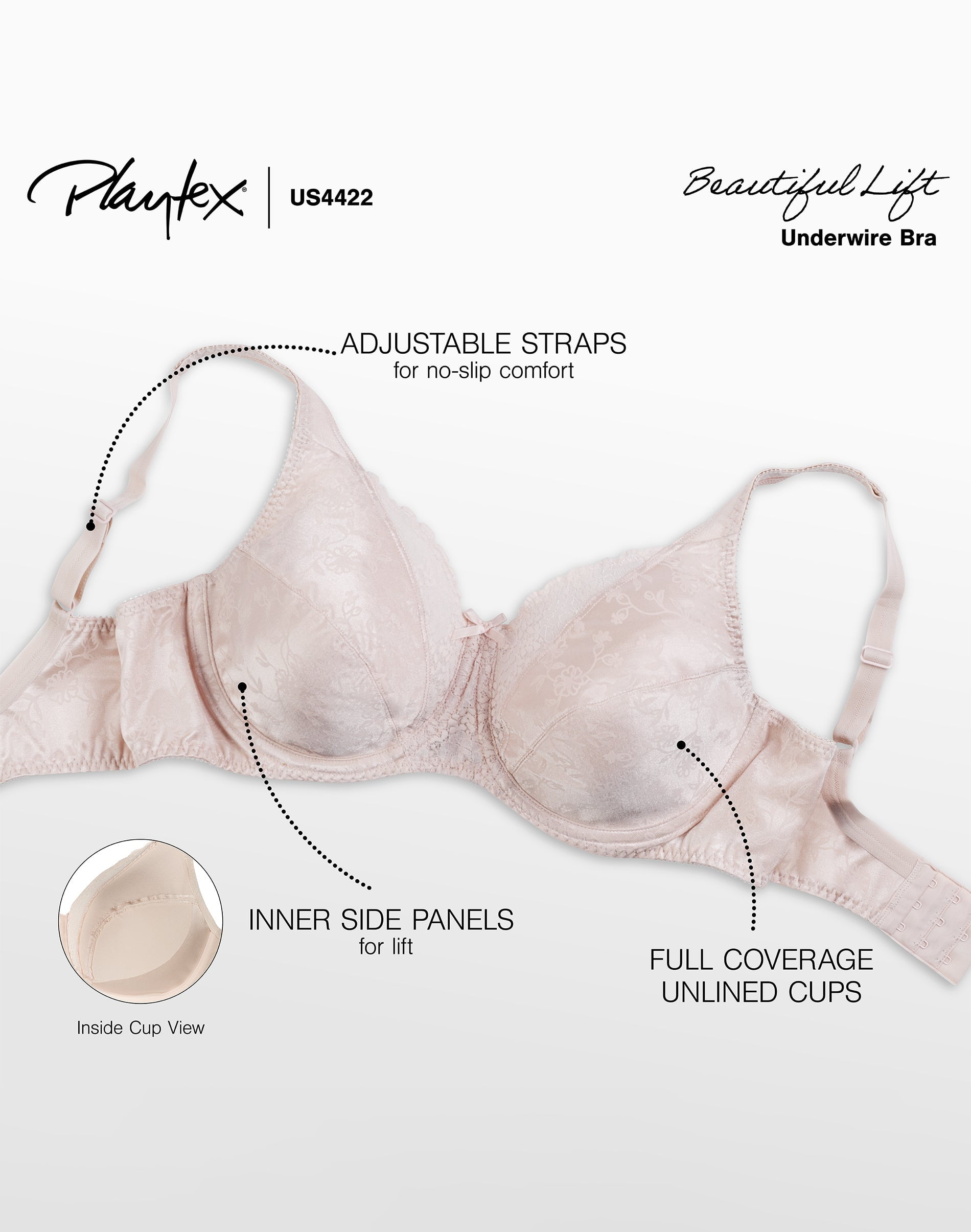 Playtex Secrets Bra Beautiful Lift Underwire Full Coverage Women's US4422