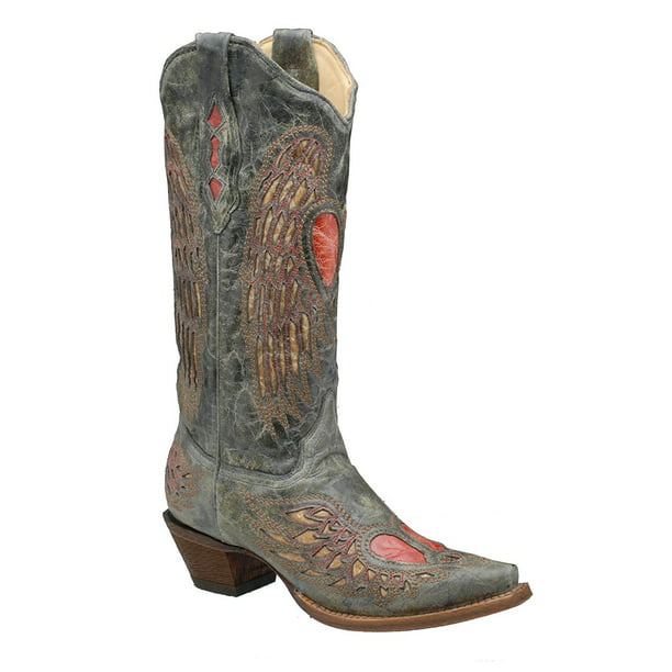 Corral Boots - CORRAL Women's Black/Antique Saddle Wing and Heart Inlay ...