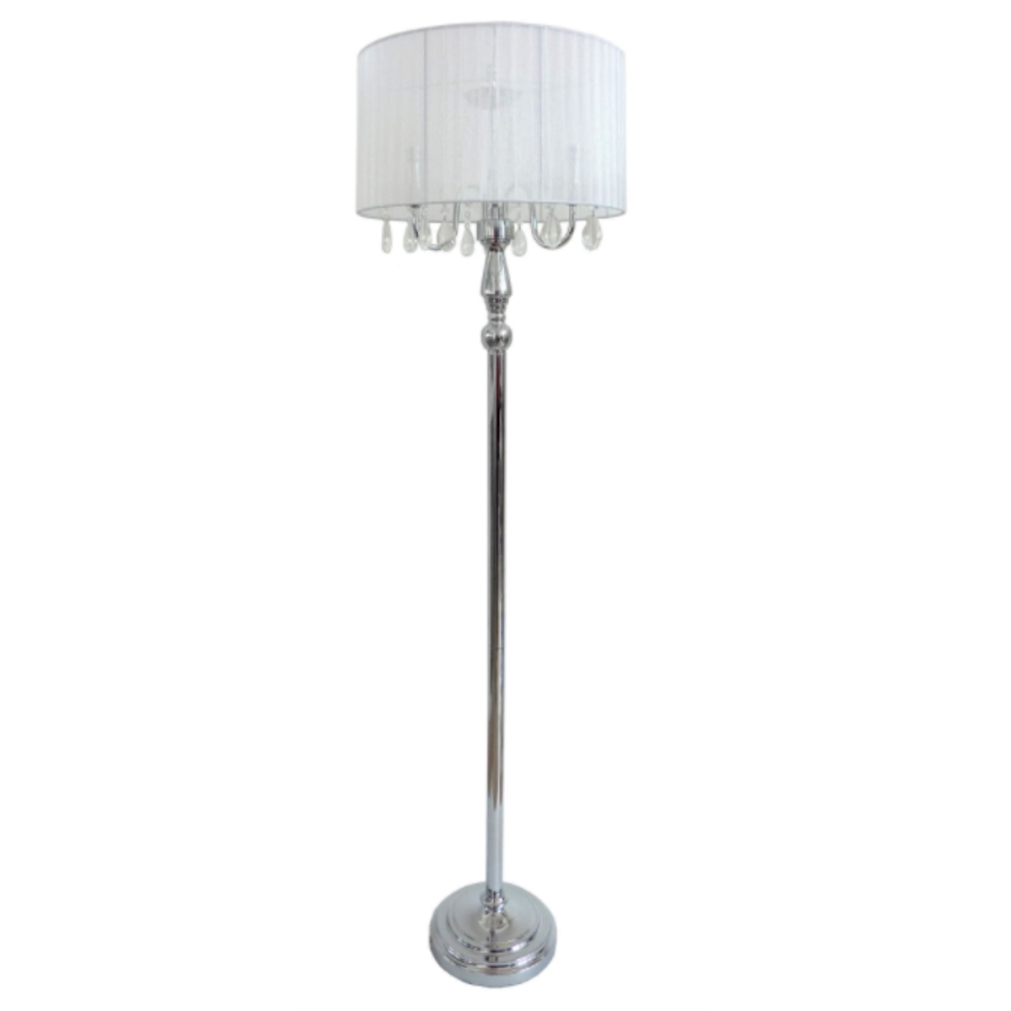 Black Floor Lamp, Elegant Designs LF1002-BLK Trendy Romantic Sheer Shade Hanging Crystals 