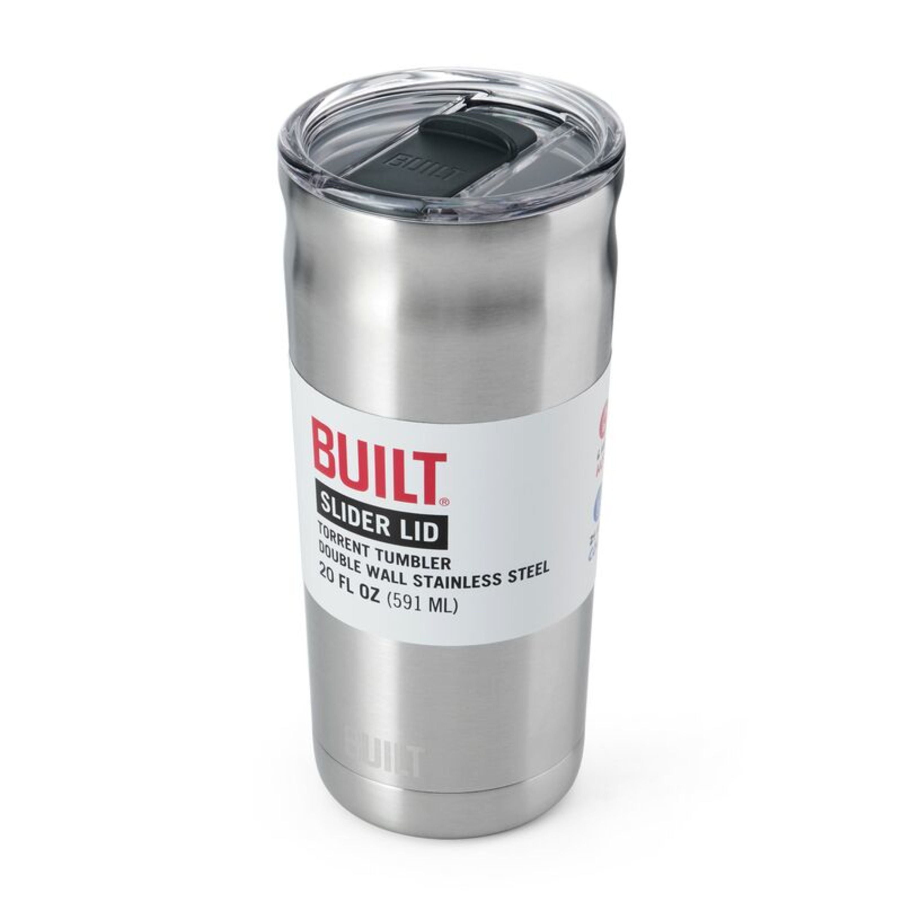 (3 pack) BUILT Torrent 20 oz Double-Wall Insulated Stainless Steel Tumbler Water Bottle, Stainless Steel