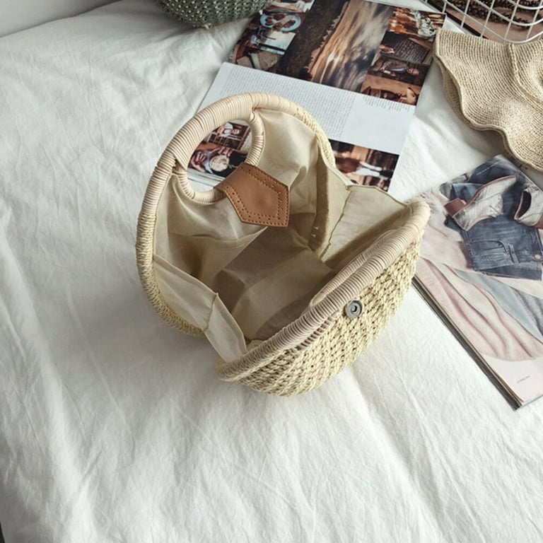 NUOLUX Straw Bag Handbag Rattan Shell Tote Woven Purses Beach Round Handbags Bags Purse Handmade Wicker S Shape Basket Walmart