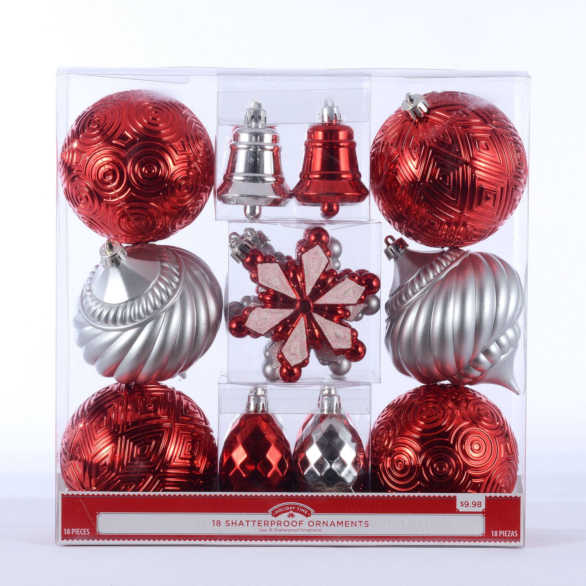 18 SILVER Christmas Baubles Tree Decoration Xmas Festive Ornament Shatterproof 