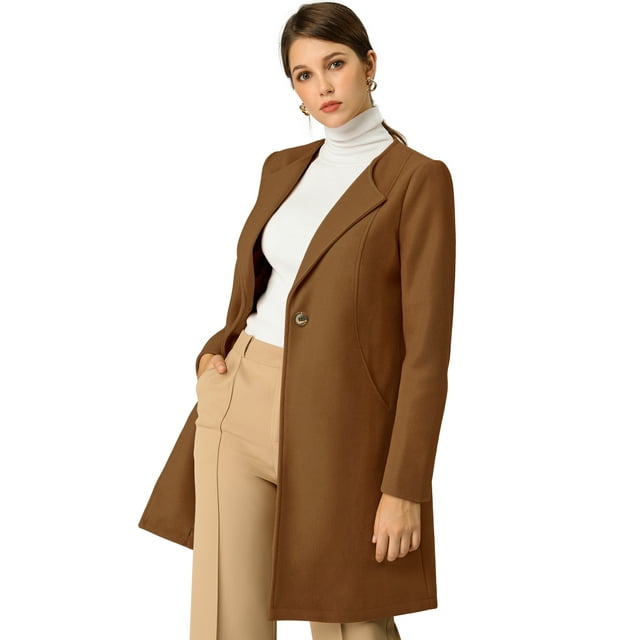 INSPIRE CHIC Women's Long Sleeves Button Closure Outerwear Mid Length Overcoat