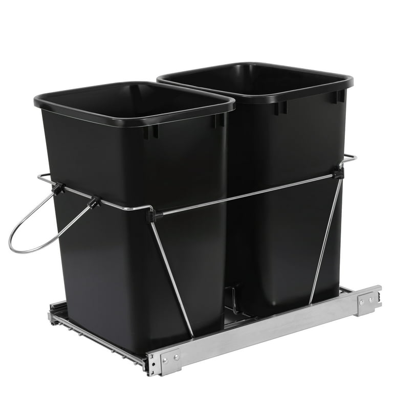 35 QT Silver Double Bin Trash Can Pull Out