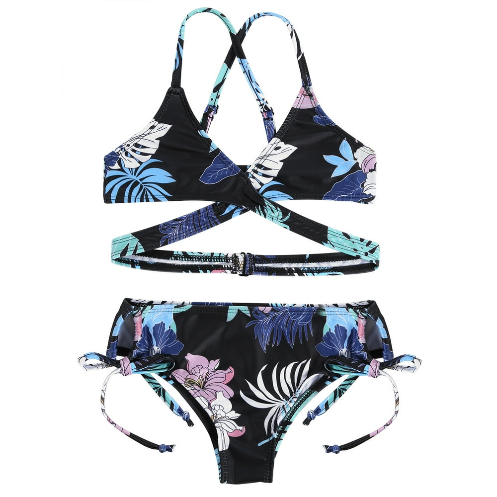 iEFiEL - iEFiEL 2pc Kids Girls Floral Print Bikini Swimsuit Adjustable ...